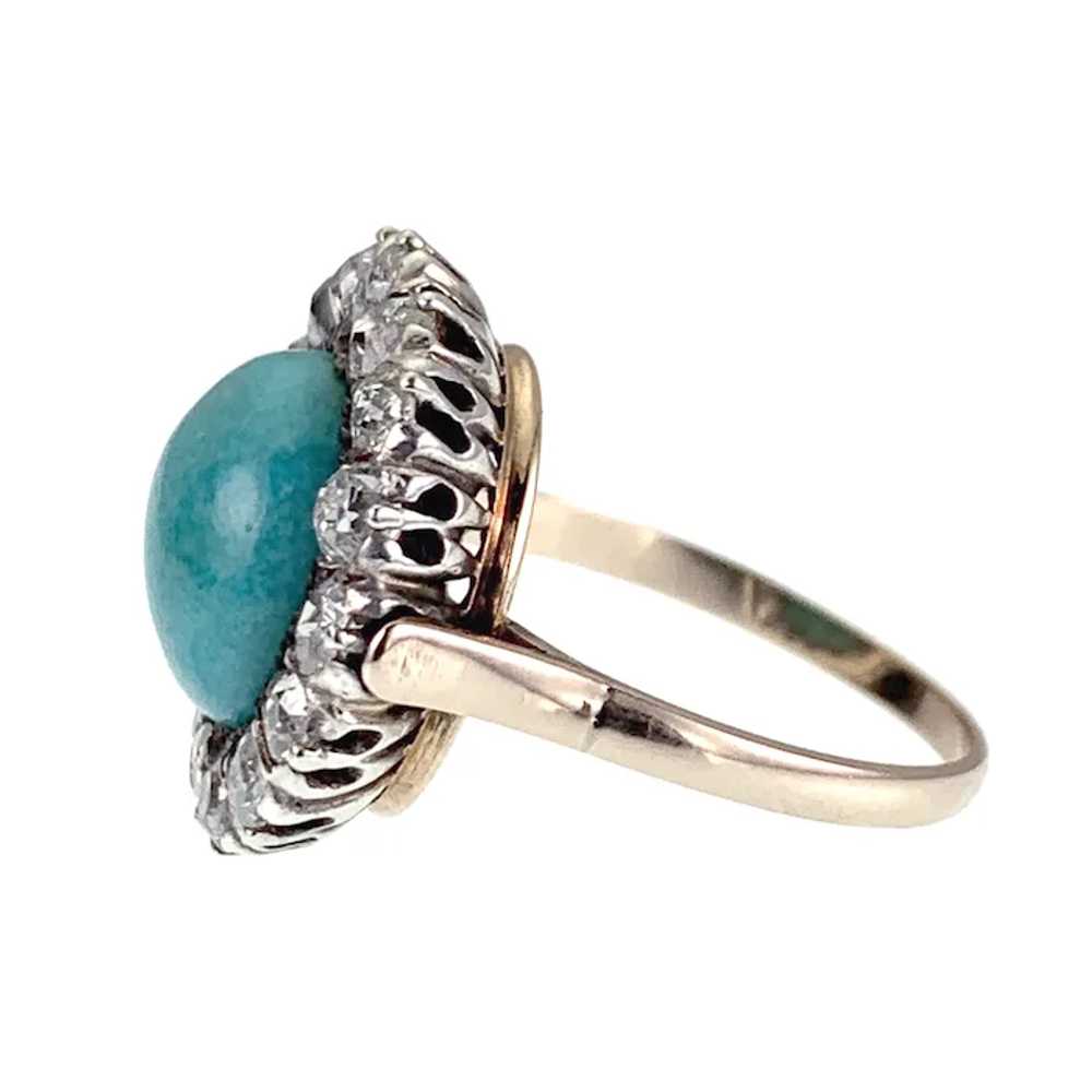 Antique Victorian 14K, Diamond & Turquoise Ring - image 3