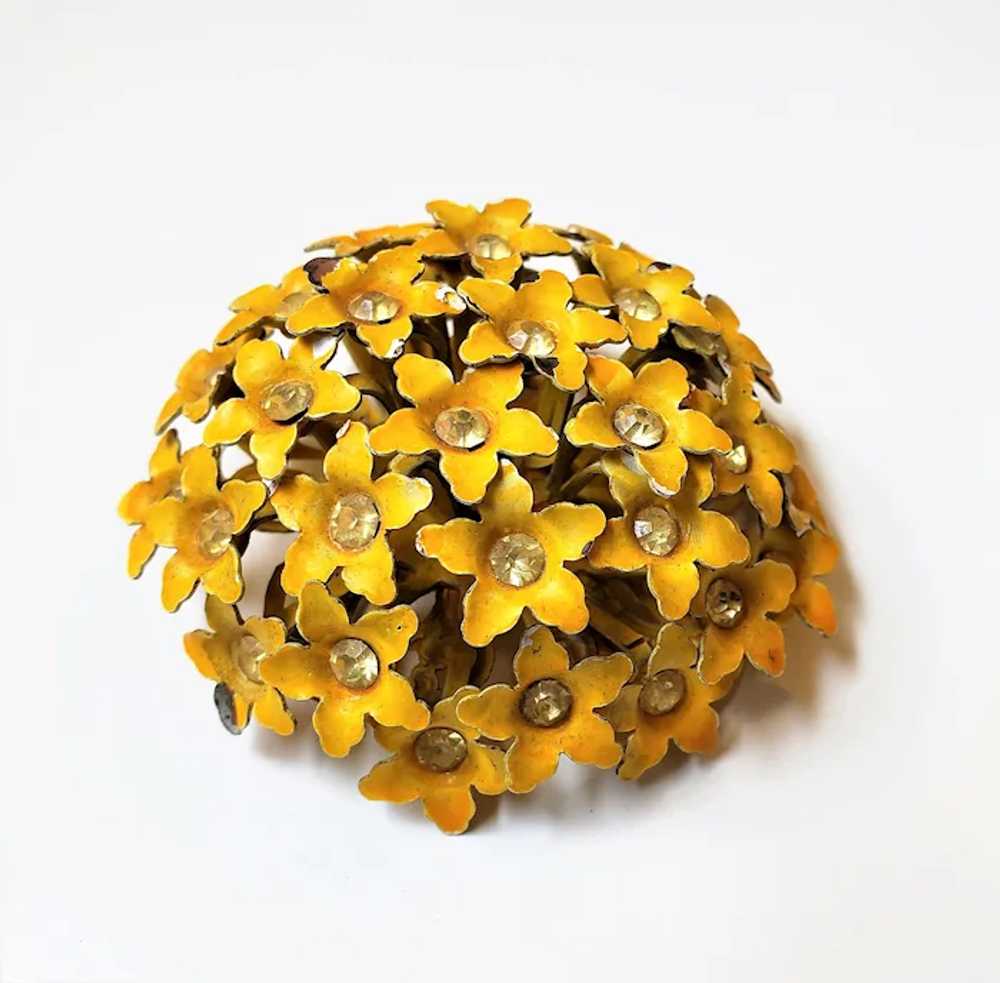 Vintage Domed Yellow Flowers And Rhinestones Broo… - image 5