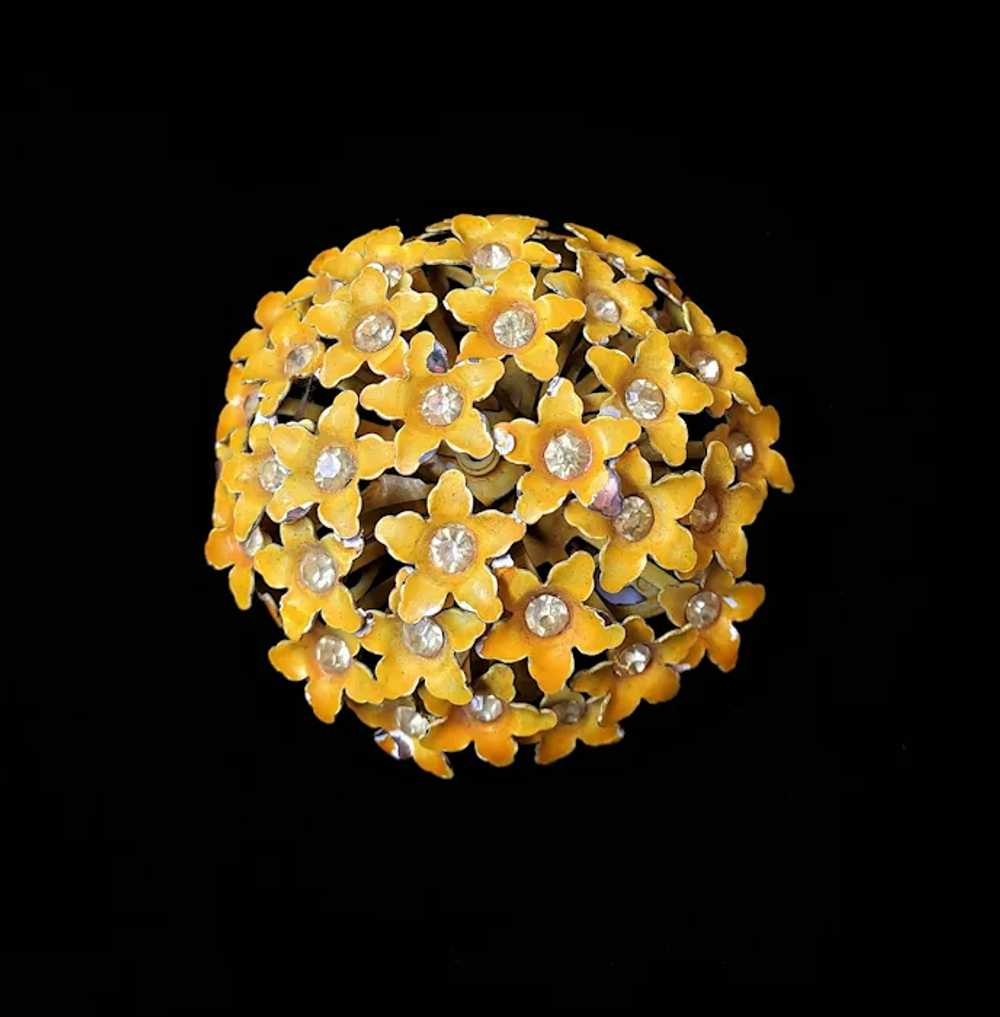 Vintage Domed Yellow Flowers And Rhinestones Broo… - image 6