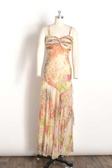 Y2K Peachy Floral Silk Dress-M/L