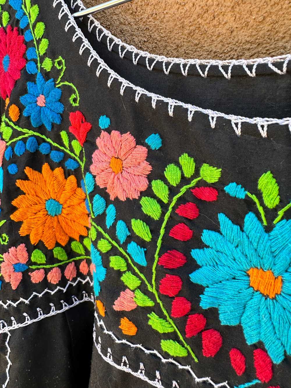 Black Huipil with Colorful Floral Embroidery - image 2