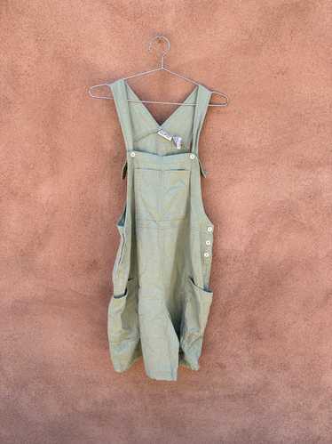 Green Linen Blend Overalls Romper