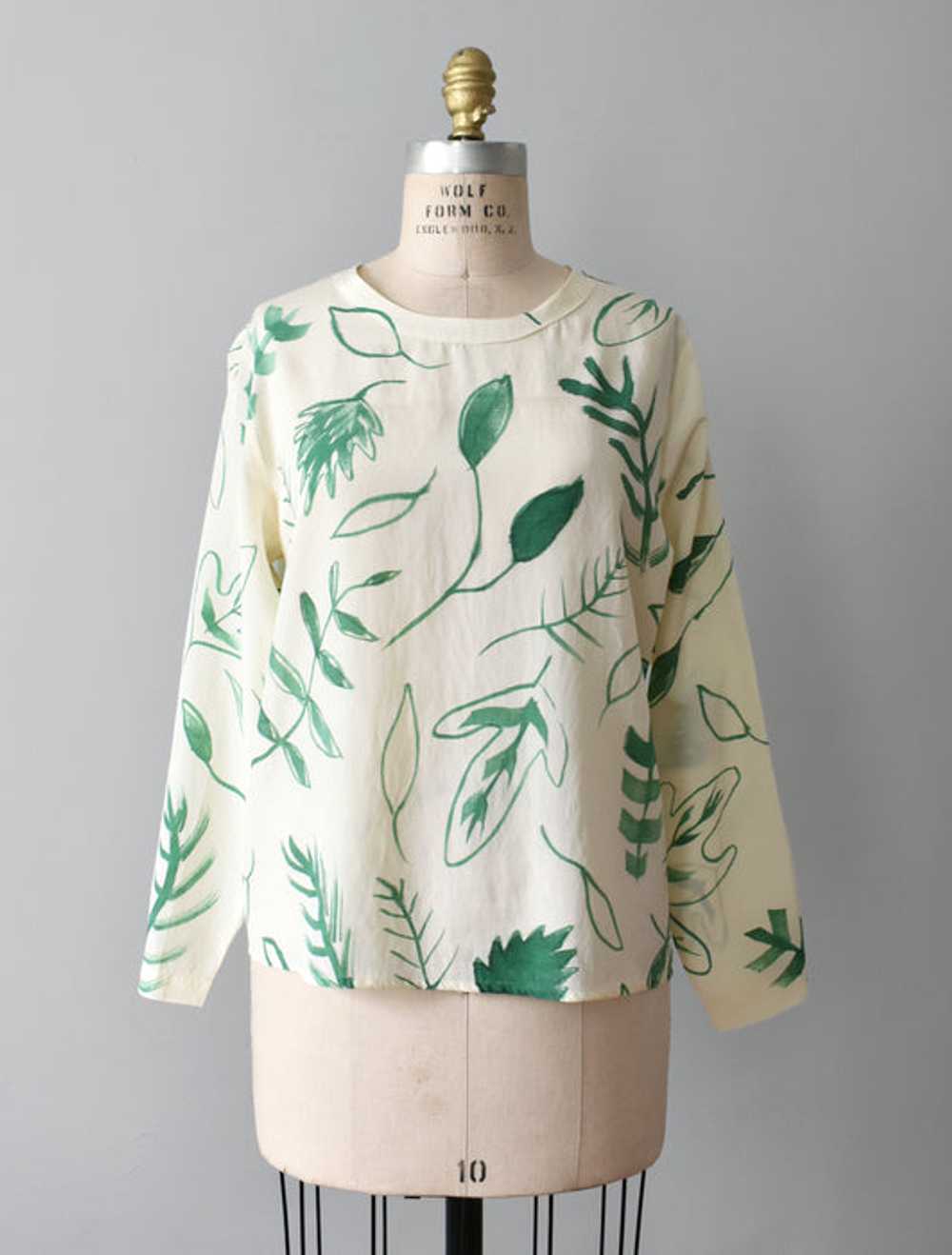 hand-painted vintage silk shirt | greenery - image 3