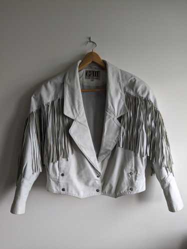 80s White Leather Moto Jacket with Lace Up Detail — Garment