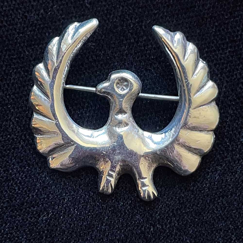 Vintage Sterling Silver Southwestern Bird Brooch,… - image 2