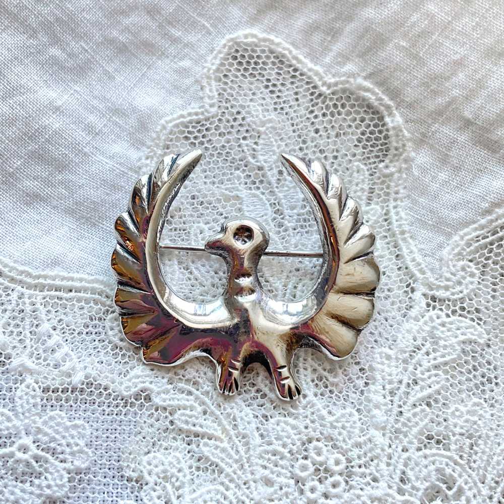 Vintage Sterling Silver Southwestern Bird Brooch,… - image 3