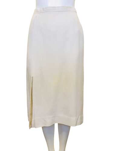 1980's Ivory Pencil Skirt w/Side Slit - image 1