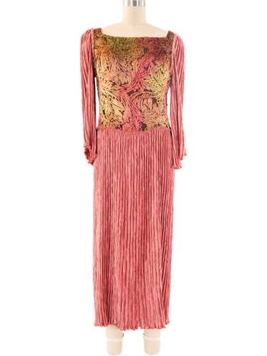 Mary McFadden Flocked Velvet Plisse Dress