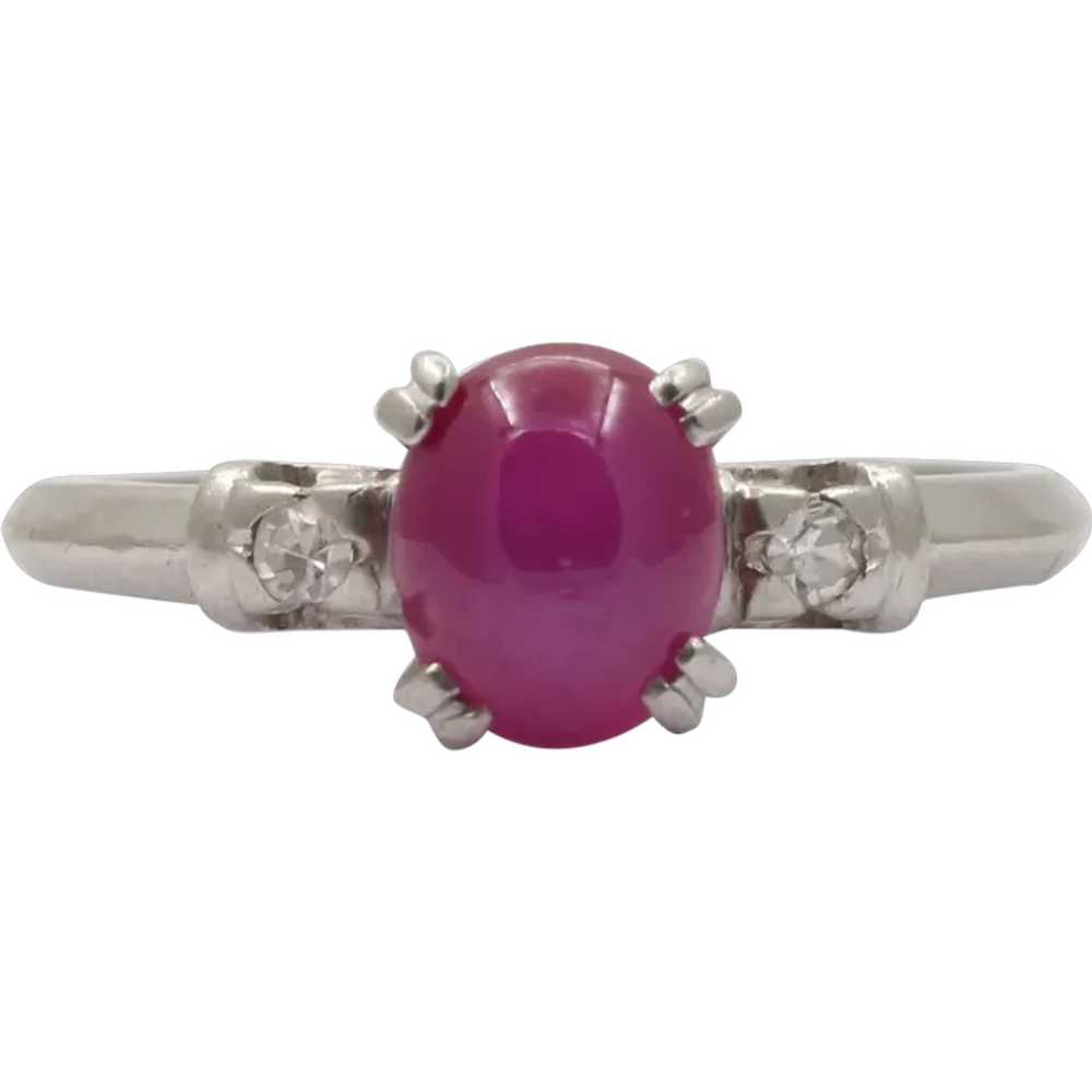 Vintage Platinum Star Ruby & Diamond Ring, Engage… - image 1