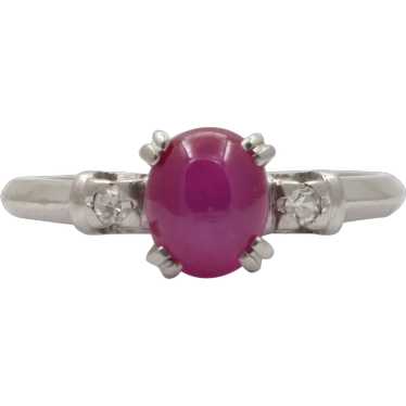 Vintage Platinum Star Ruby & Diamond Ring, Engage… - image 1