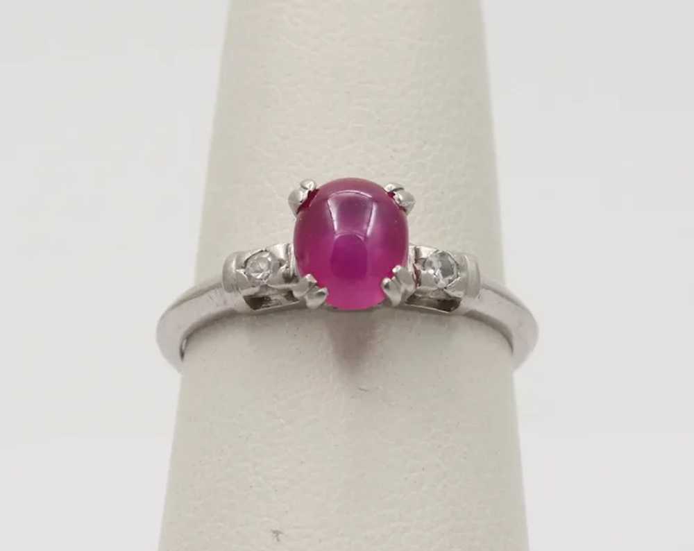 Vintage Platinum Star Ruby & Diamond Ring, Engage… - image 2