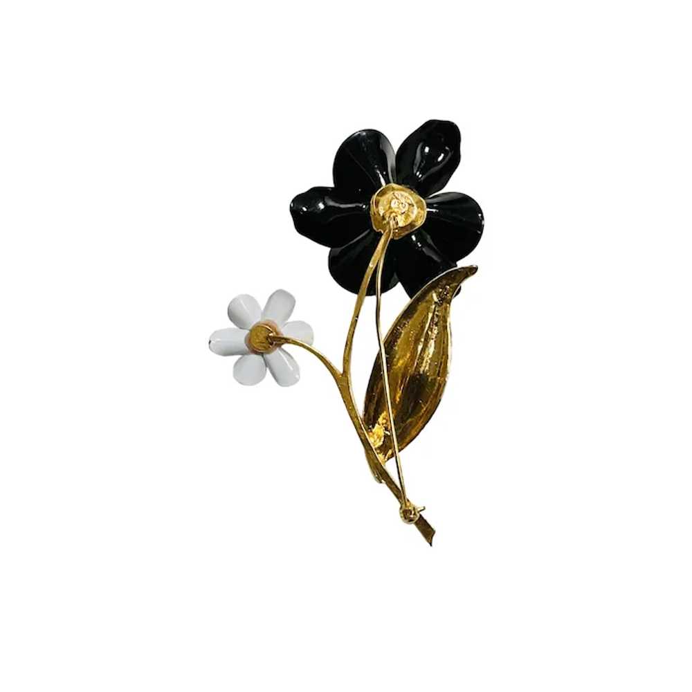 Avon Flower Brooch Black White Enamel - image 2
