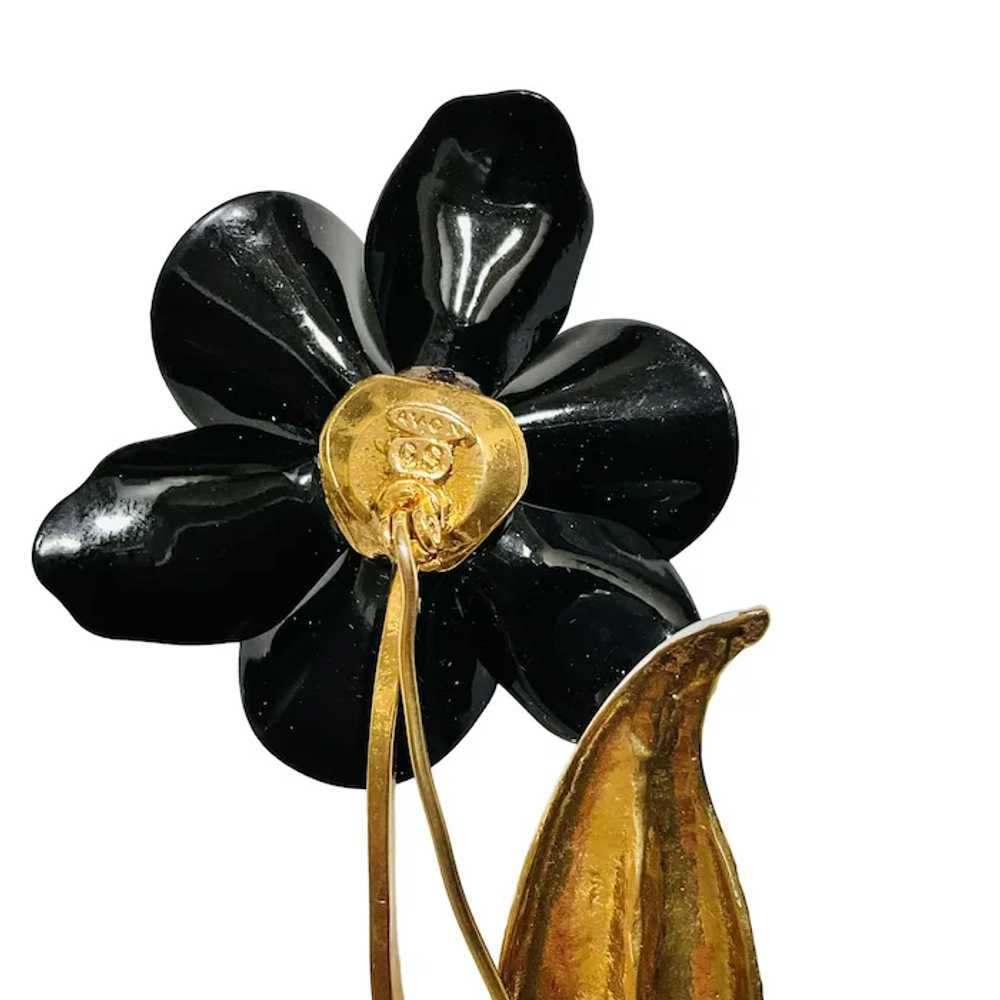Avon Flower Brooch Black White Enamel - image 4