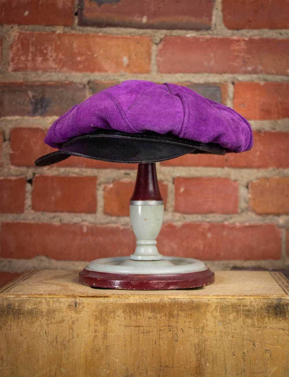 Vintage Vintage Purple Suede Biker Hat 70s Small - image 1