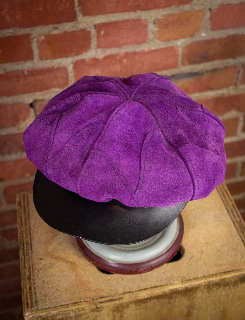 Vintage Vintage Purple Suede Biker Hat 70s Small - image 2