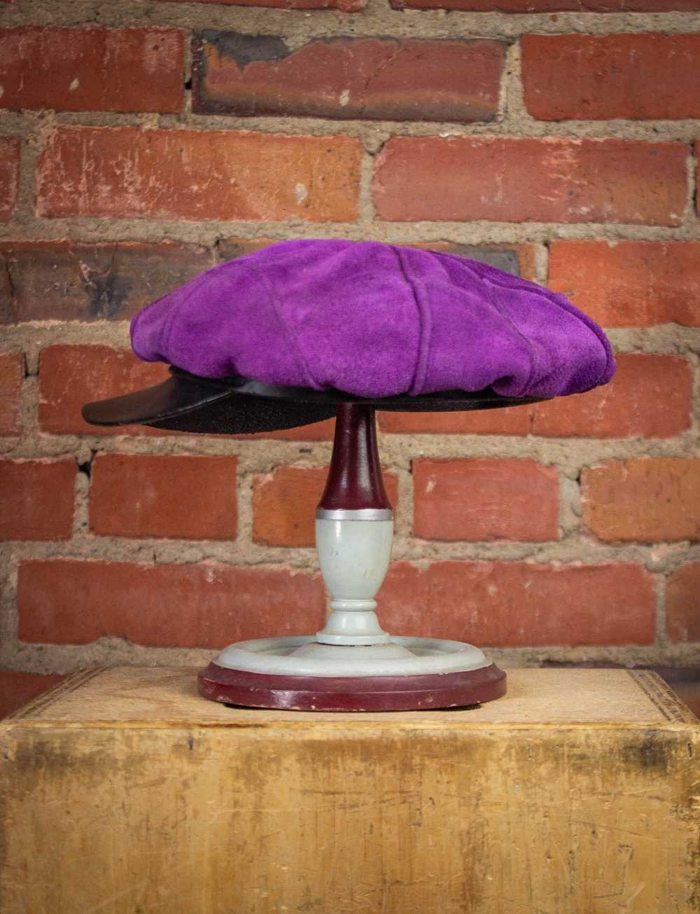 Vintage Vintage Purple Suede Biker Hat 70s Small - image 3