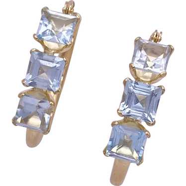 Sky Blue Topaz Hoop Earrings 14K Gold Princess Cut