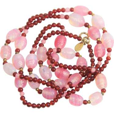 William DeLillo Pink & Red Art Glass Bead Necklace
