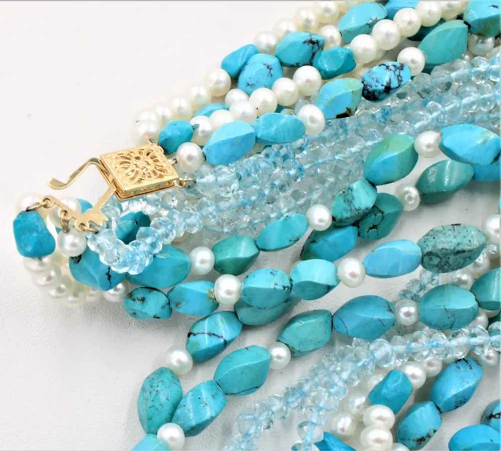 Necklace Torsade 6 Strand Choker Turquoise Pearl … - image 3