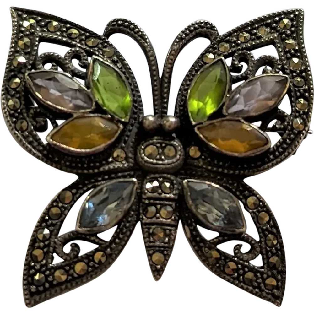 Sterling Silver Marcasite Butterfly Pin - image 1