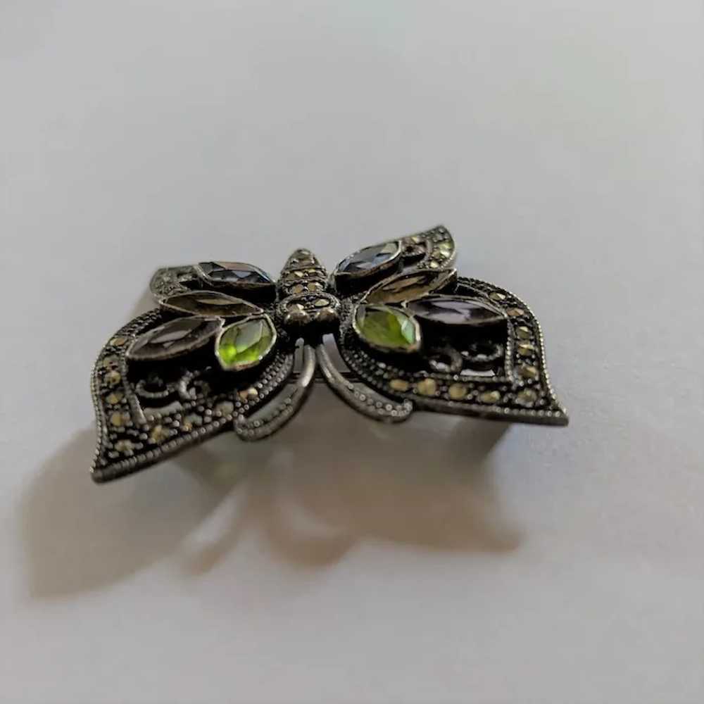 Sterling Silver Marcasite Butterfly Pin - image 2