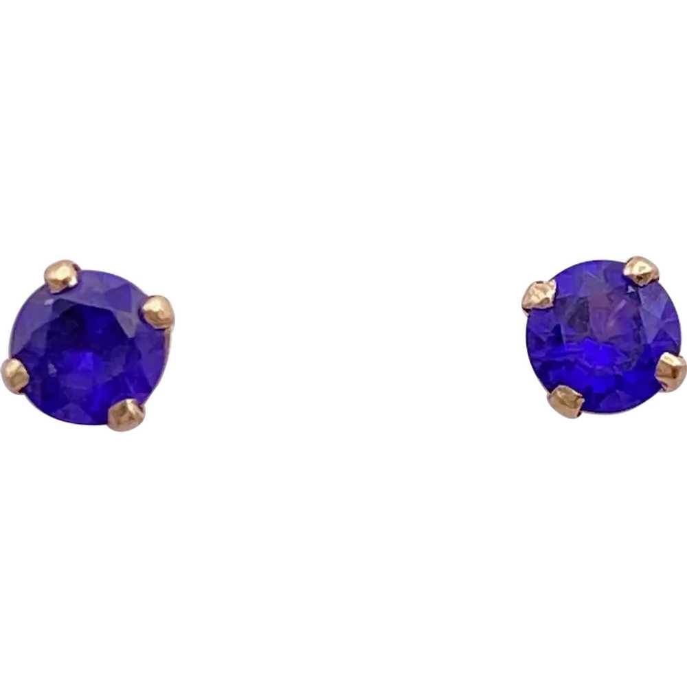 Royal Blue Sapphire Stud Earrings 14K Gold .80 Ca… - image 1