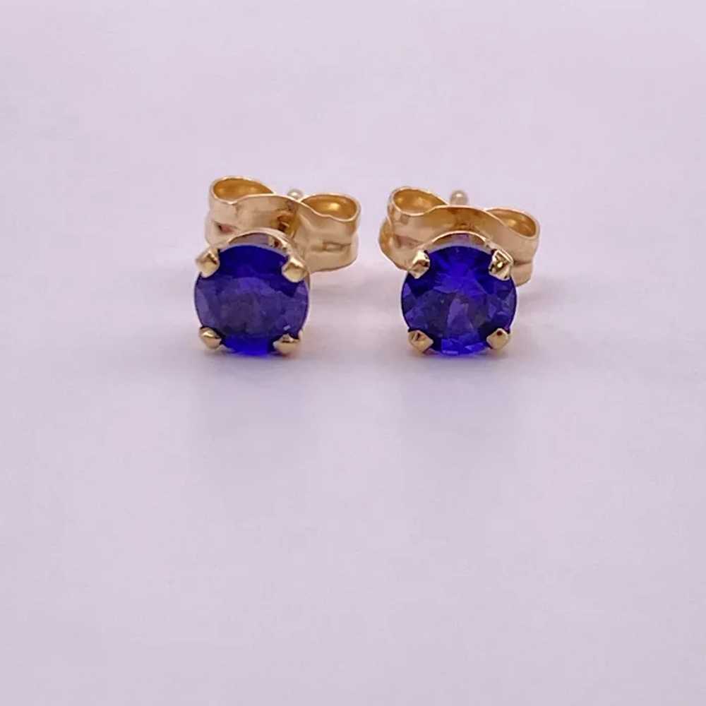 Royal Blue Sapphire Stud Earrings 14K Gold .80 Ca… - image 2