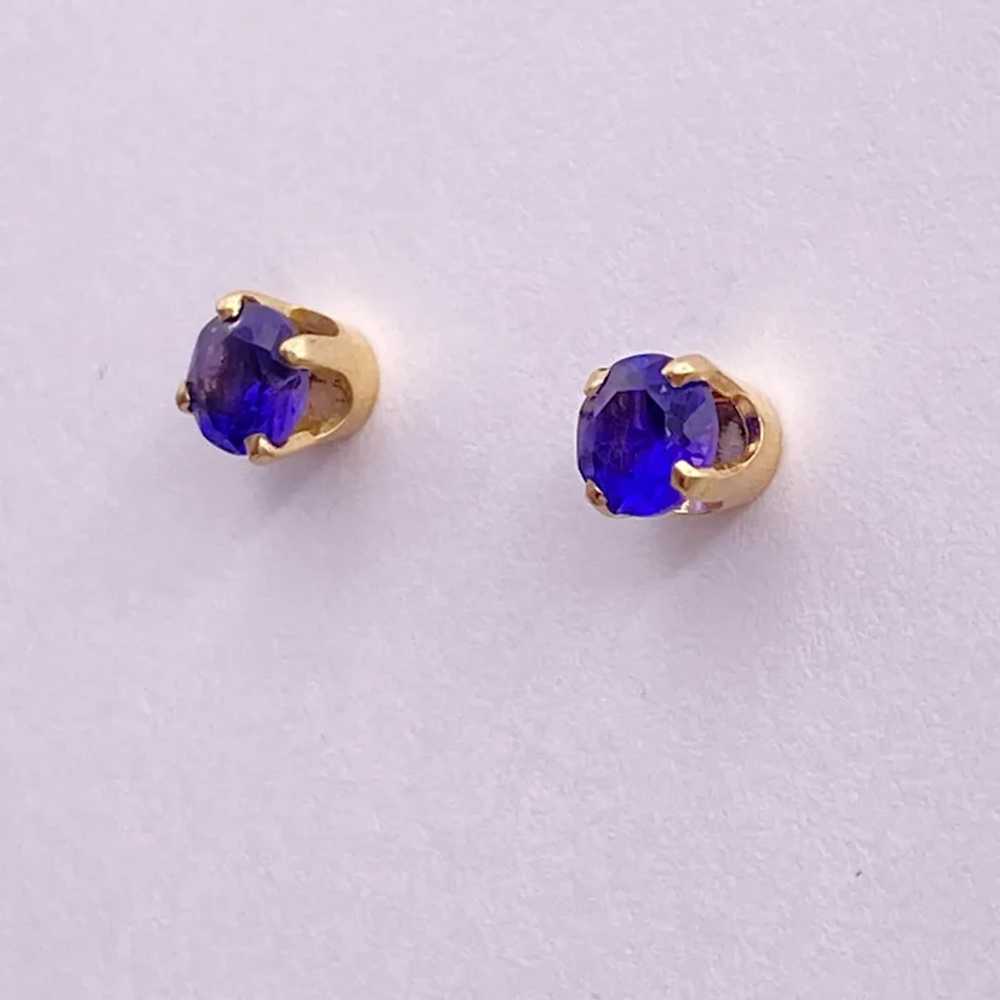 Royal Blue Sapphire Stud Earrings 14K Gold .80 Ca… - image 3