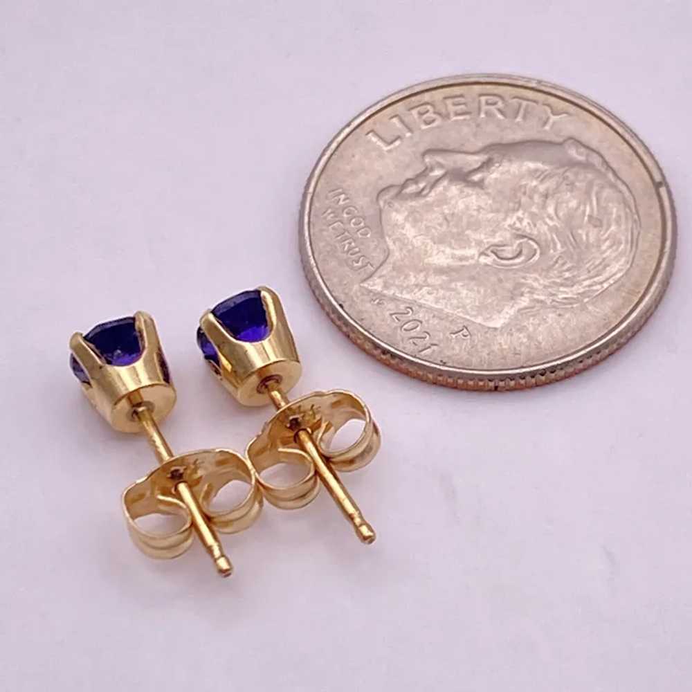 Royal Blue Sapphire Stud Earrings 14K Gold .80 Ca… - image 4