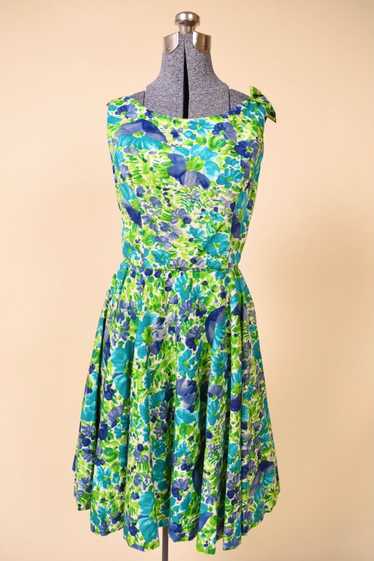 Green Floral Day Dress w/ Bow By Jay Herbert, S - image 1