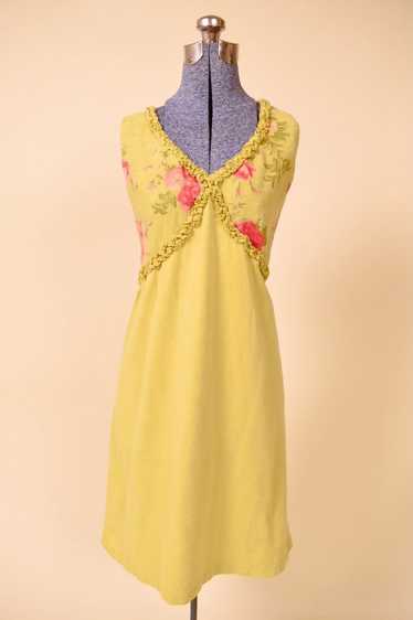 USA-made Sleeveless Chartreuse Floral Linen Midi D