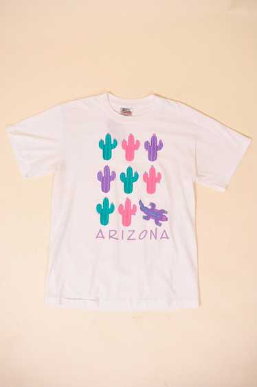 White Arizona Cactus Graphic Tee Shirt By Oneita, 