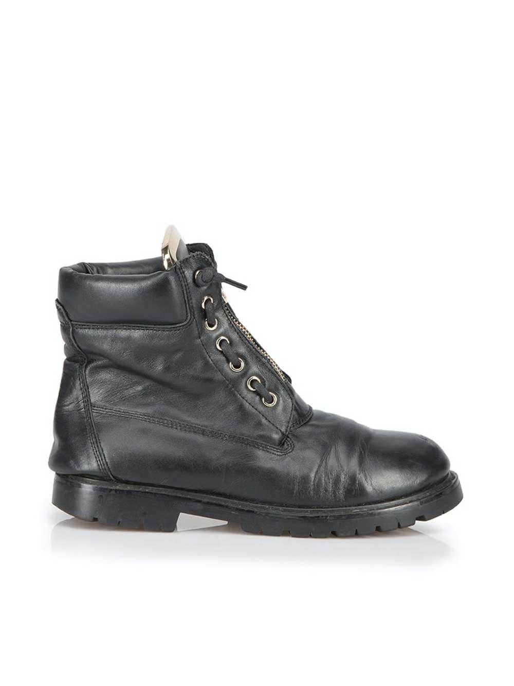 Balmain Black Leather Zip Detail Combat Boots - image 1