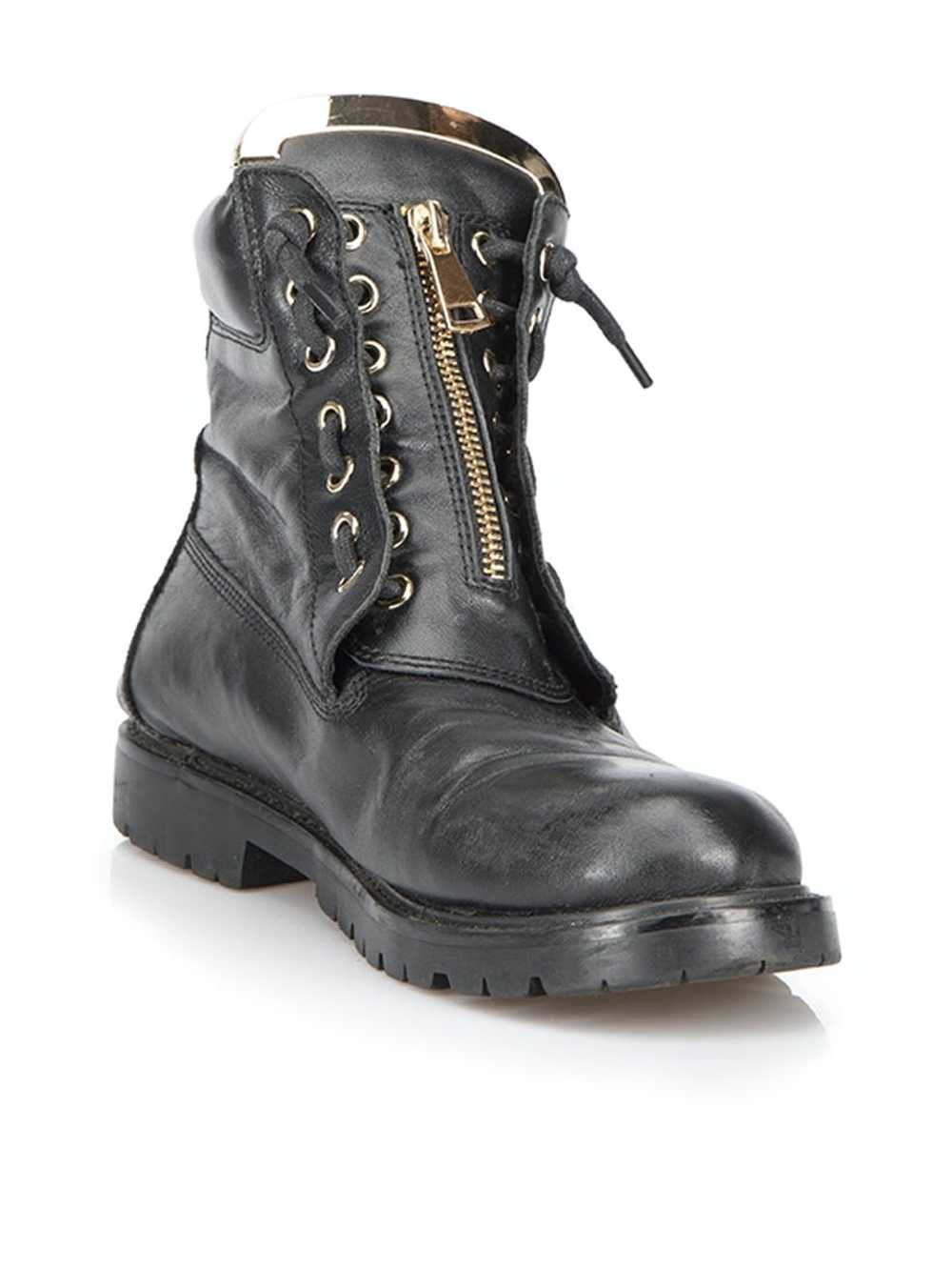 Balmain Black Leather Zip Detail Combat Boots - image 2