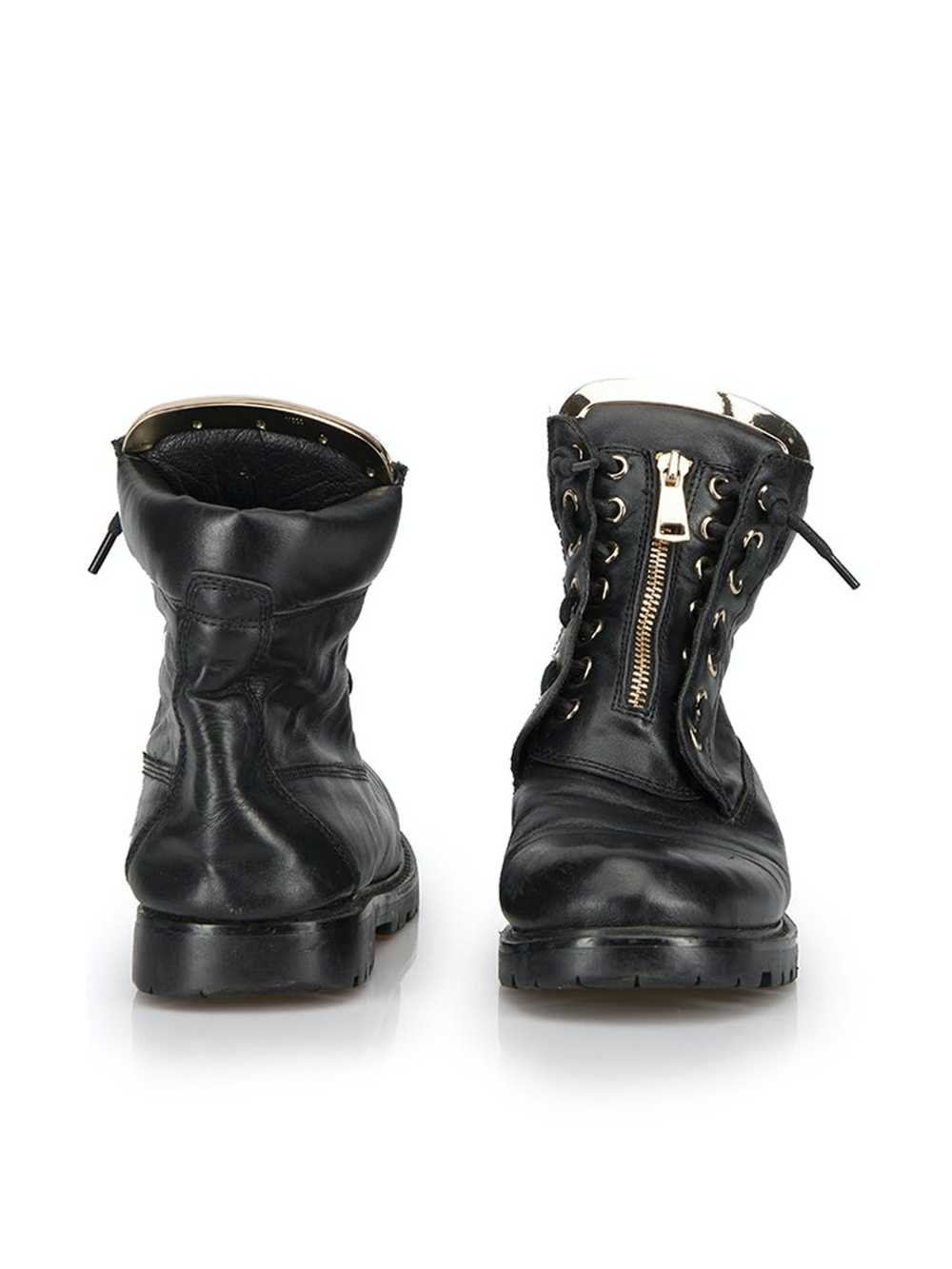 Balmain Black Leather Zip Detail Combat Boots - image 3