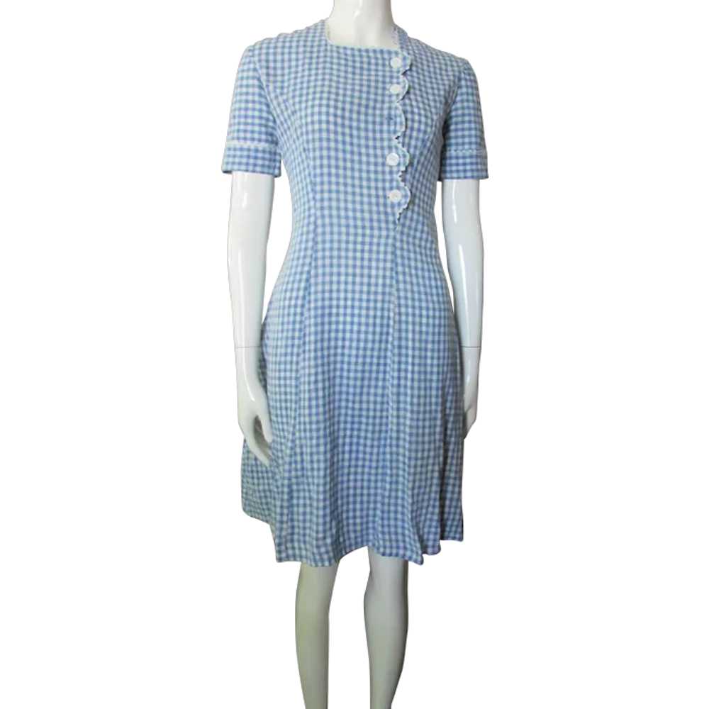 SALE Cutest Vintage Day Dress White & Blue Gingha… - image 1