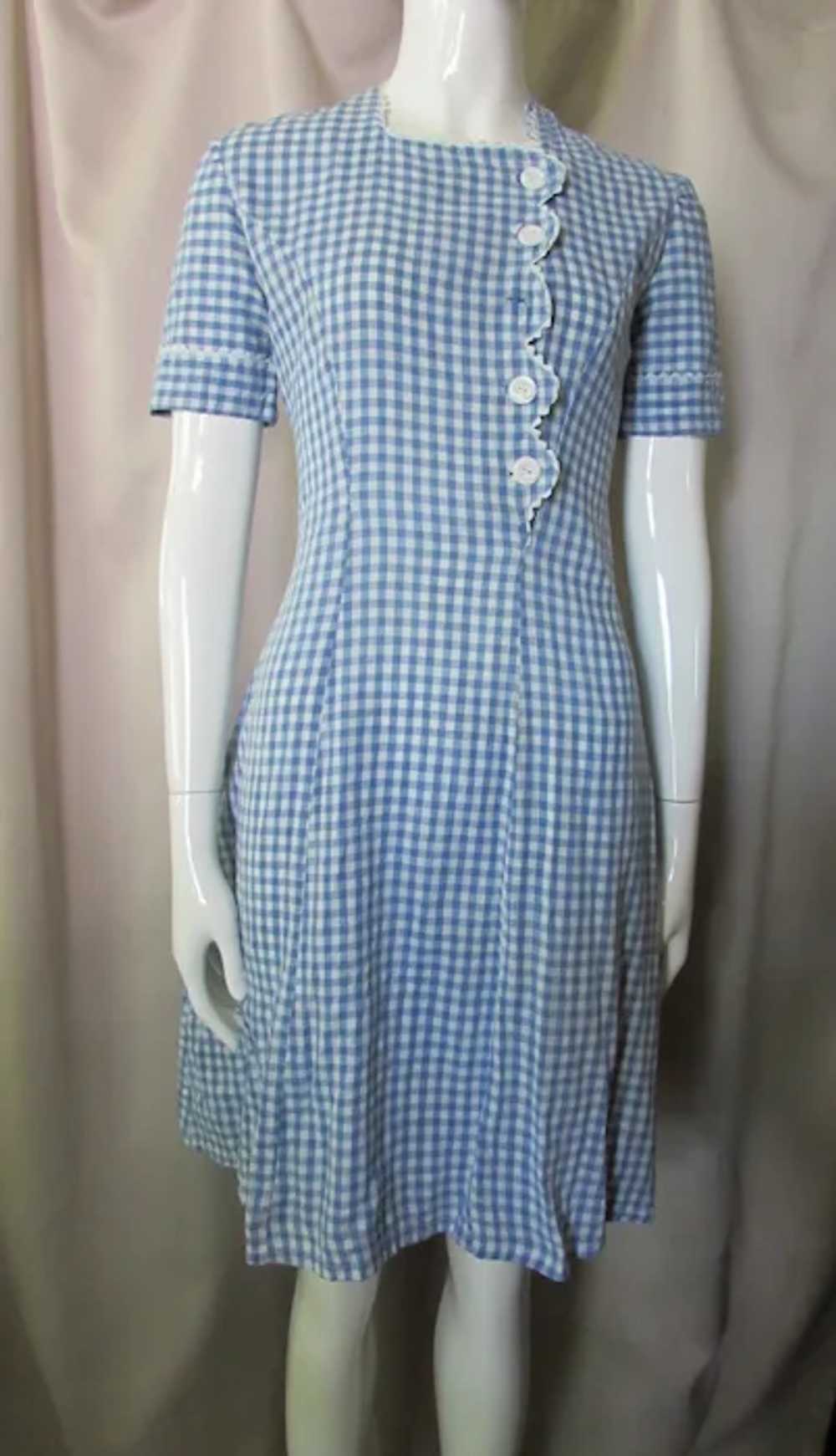 SALE Cutest Vintage Day Dress White & Blue Gingha… - image 2