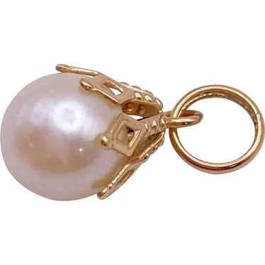 June Birthstone Charm Cultured Pearl and 14K Gold