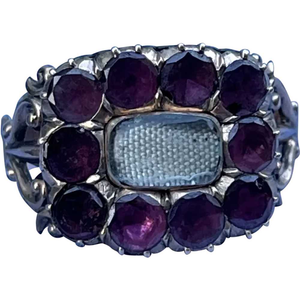 Georgian Garnet Locket ring with silk - image 1