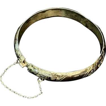 Vintage Hinged Sterling Silver Bangle Bracelet wi… - image 1