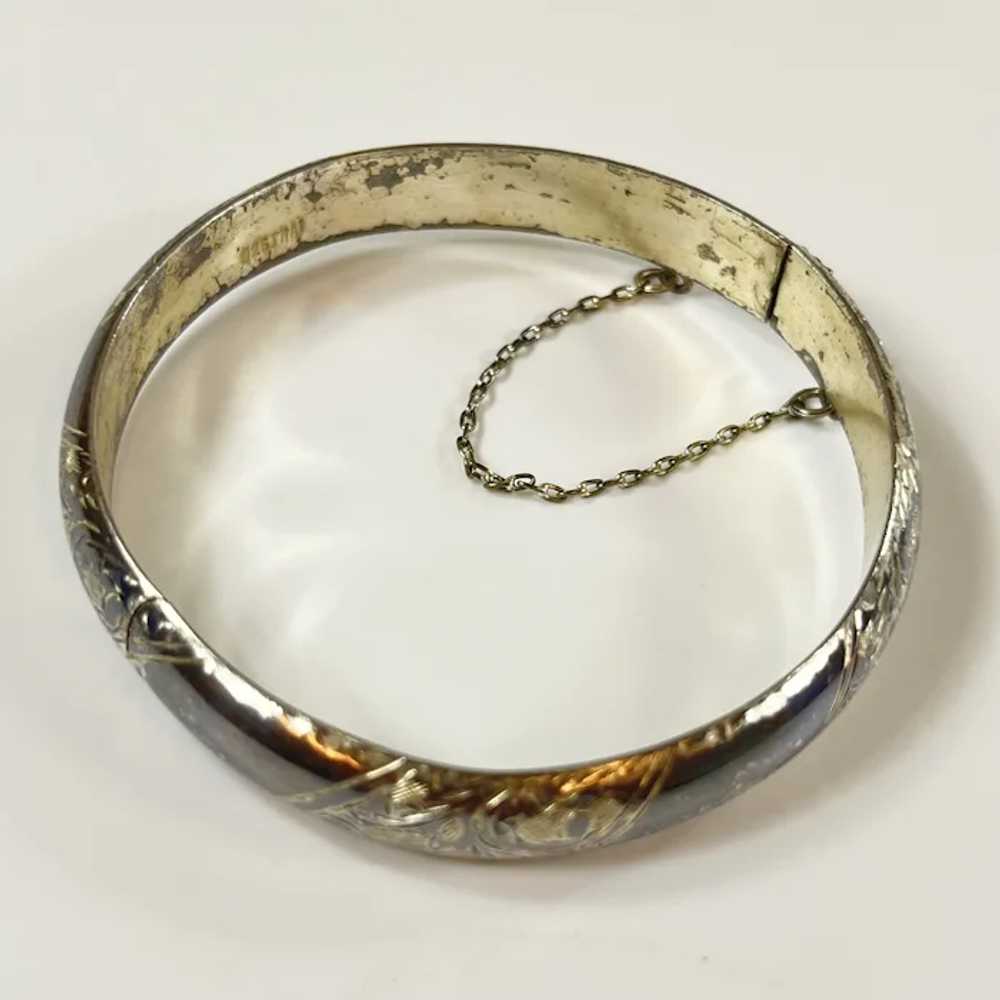 Vintage Hinged Sterling Silver Bangle Bracelet wi… - image 2