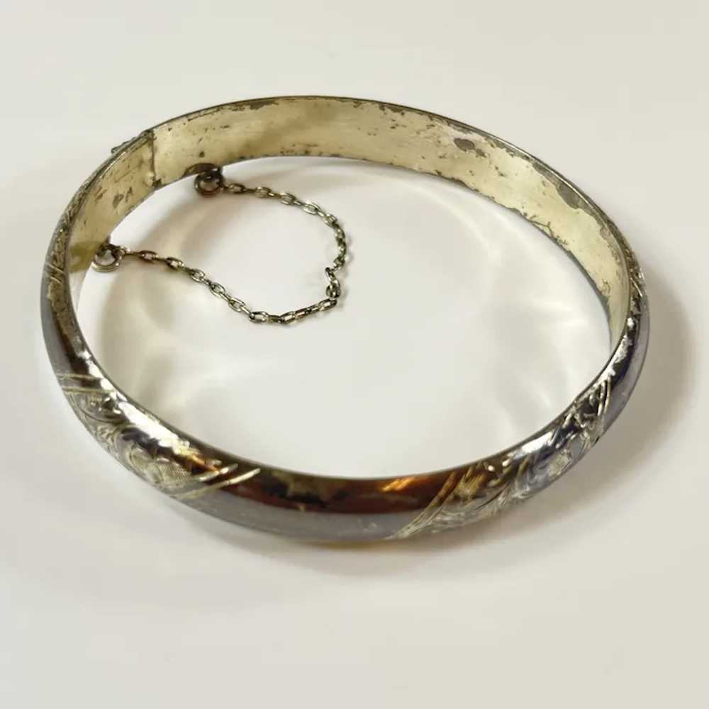 Vintage Hinged Sterling Silver Bangle Bracelet wi… - image 3