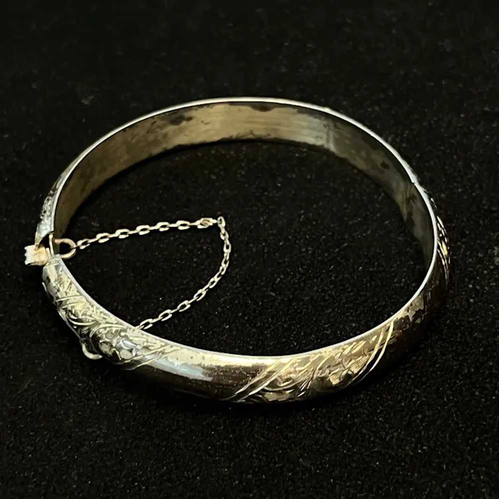 Vintage Hinged Sterling Silver Bangle Bracelet wi… - image 5