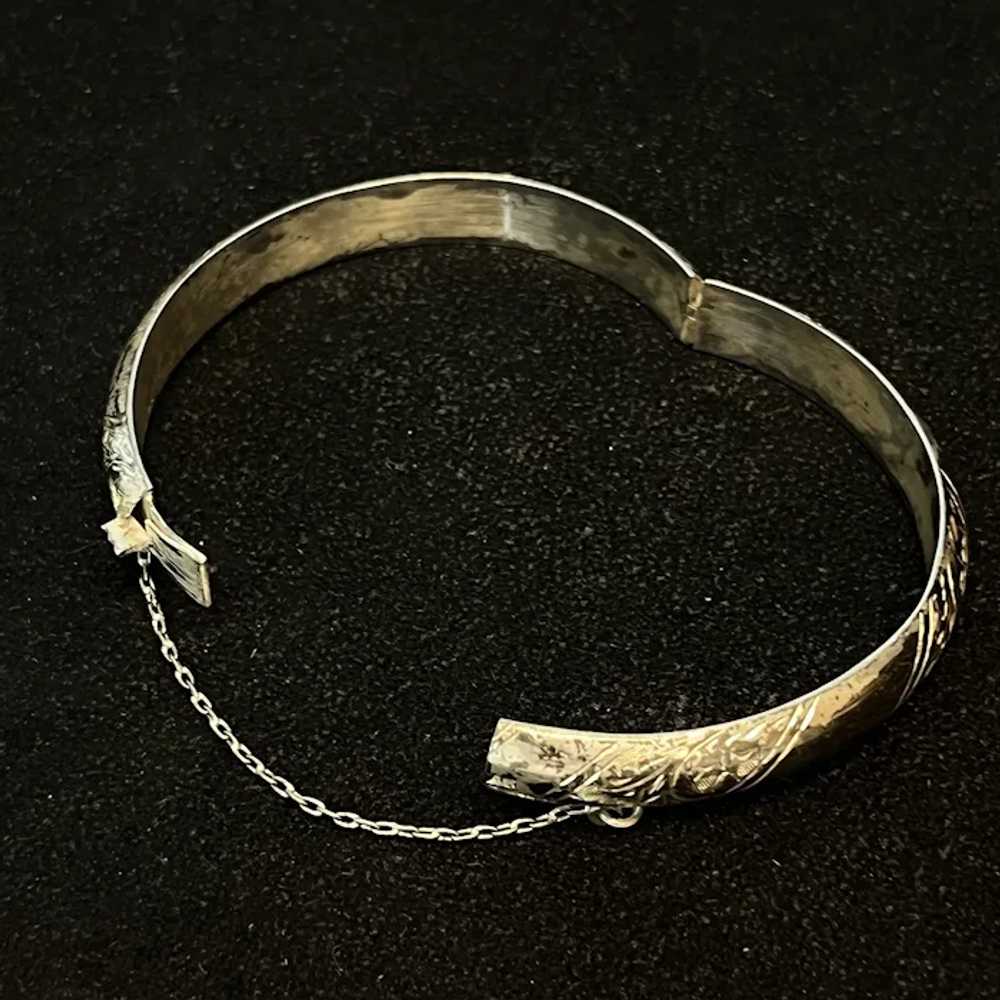 Vintage Hinged Sterling Silver Bangle Bracelet wi… - image 6