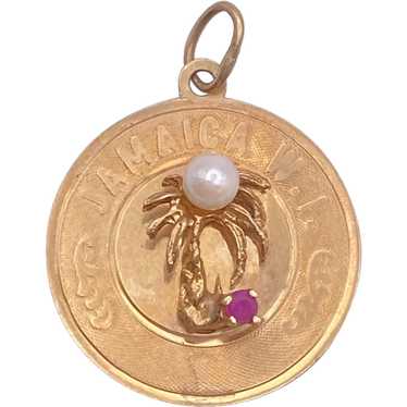 Vintage Jeweled Jamaica Charm 14K Gold Ruby and C… - image 1