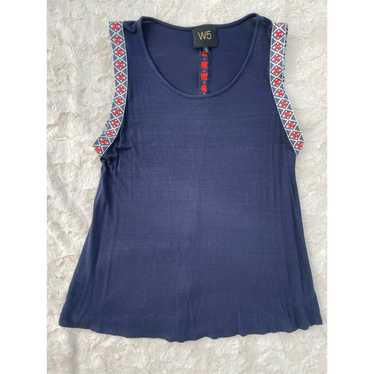 Anthropologie W5 Embroidered Sleeveless Shirt Blu… - image 1