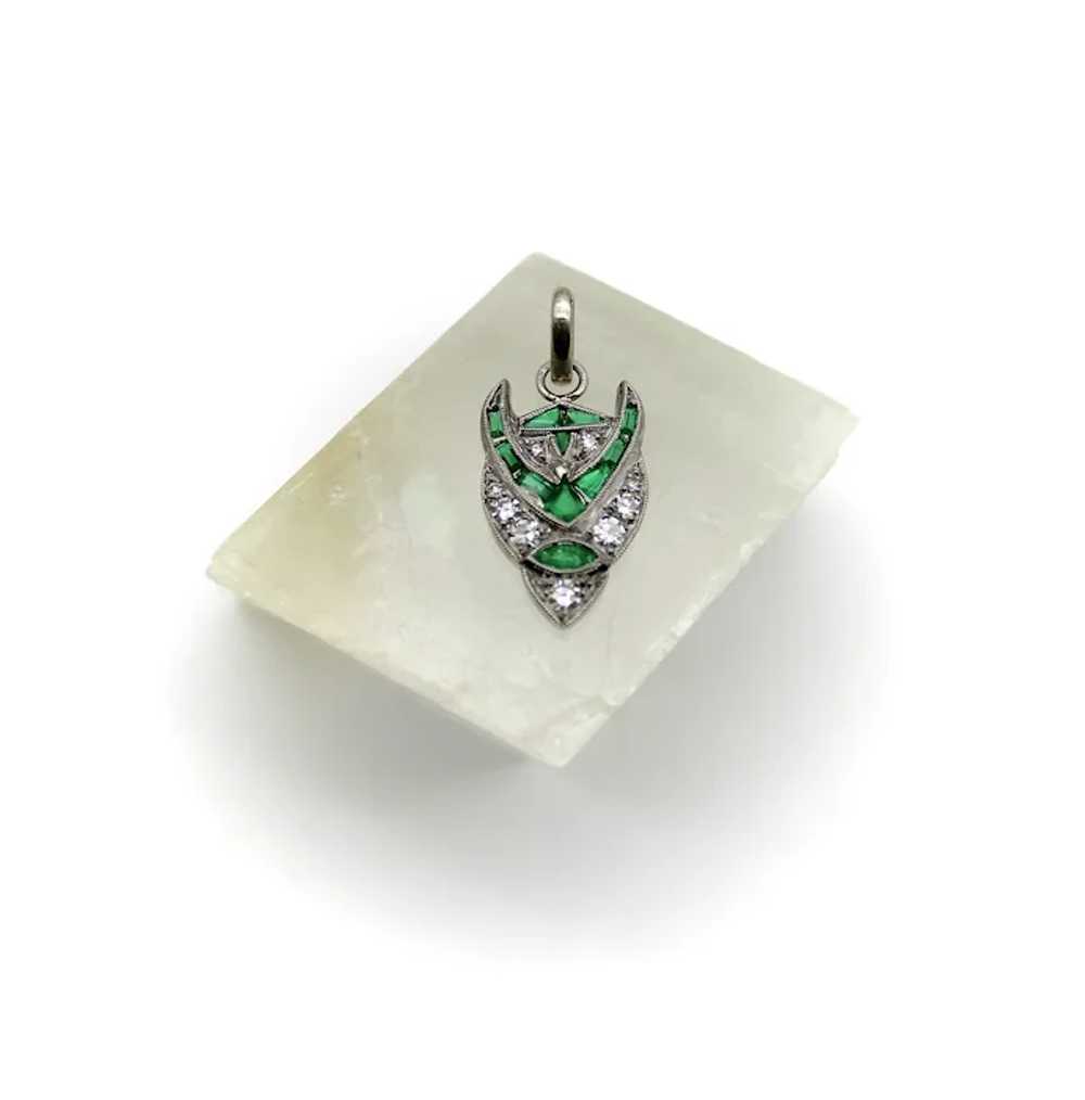 Art Deco Platinum Diamond and Emerald Devil Penda… - image 2