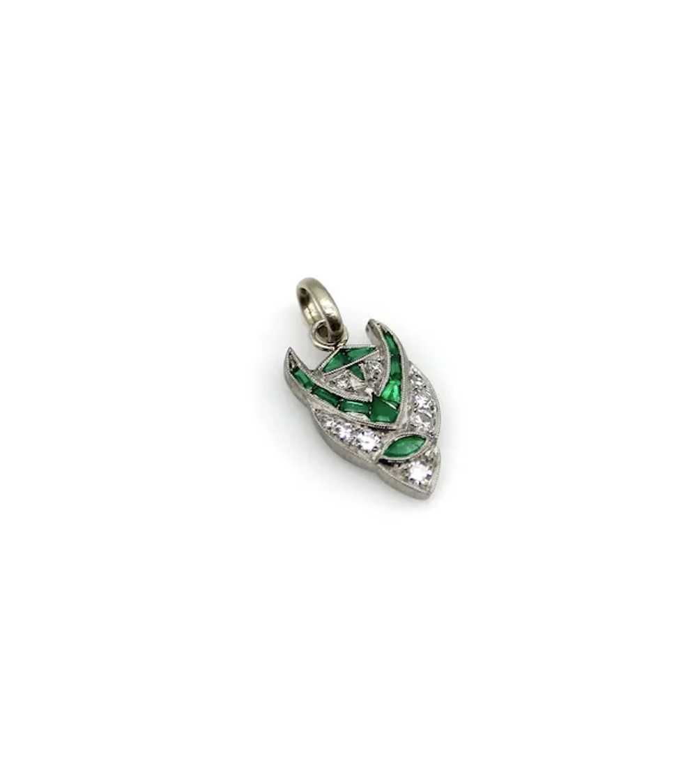 Art Deco Platinum Diamond and Emerald Devil Penda… - image 7