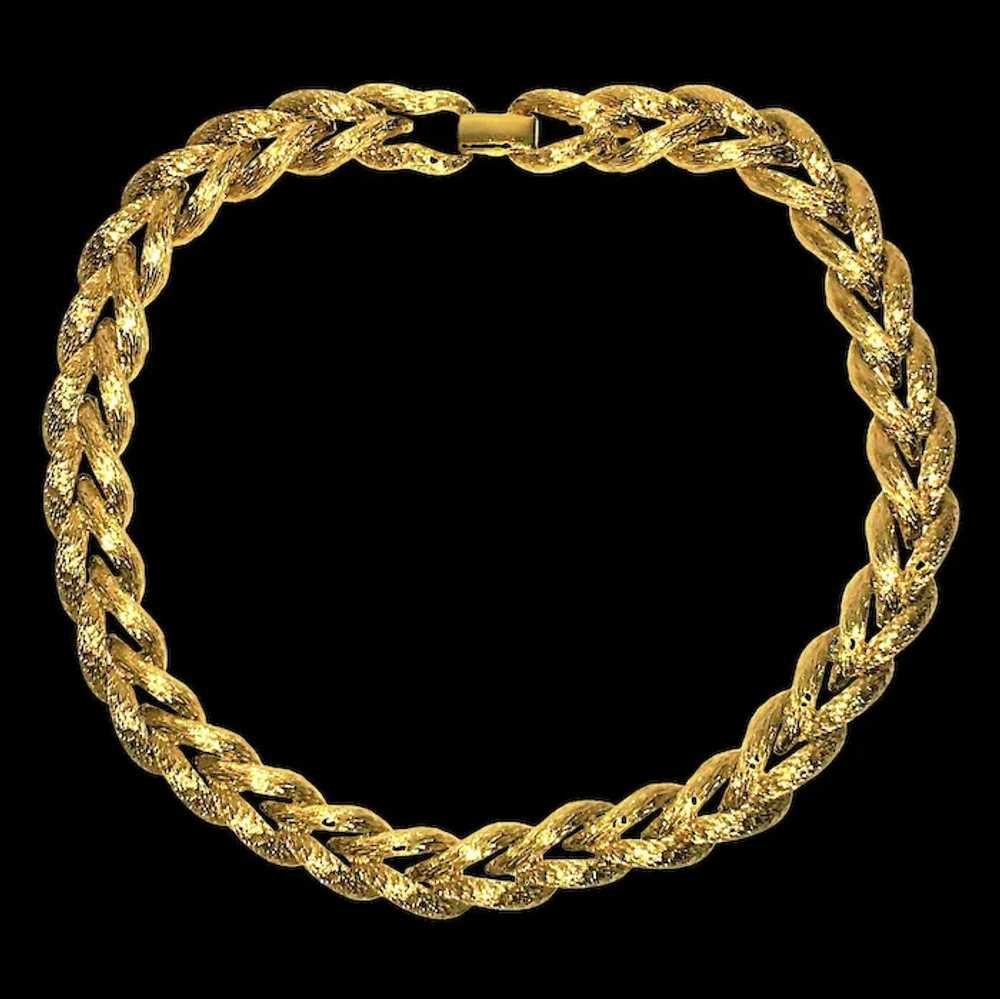 Vintage Wheat Chain Necklace Textured Gold Plated - image 5