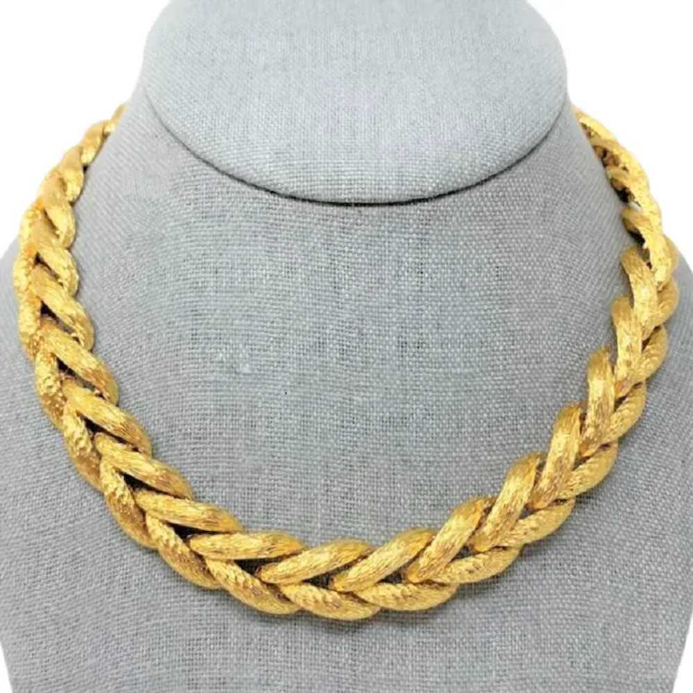 Vintage Wheat Chain Necklace Textured Gold Plated - image 6